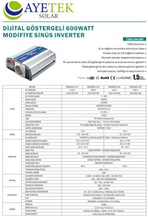 Modifiye Sinüs İnverter SS 600 W 12V 230V