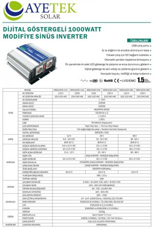 Modifiye Sinüs İnverter SS 1000 W 24V 230V