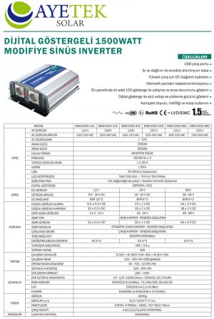 Modifiye Sinüs İnverter SS 1500 W 12V 230V